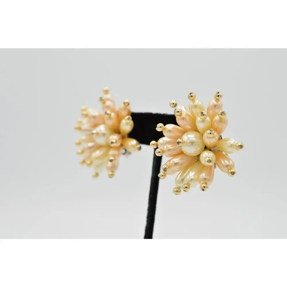 Vintage Clip On Earrings Chunky Faux Pearl Beaded Cluster Chunky NOS 1980s 9L